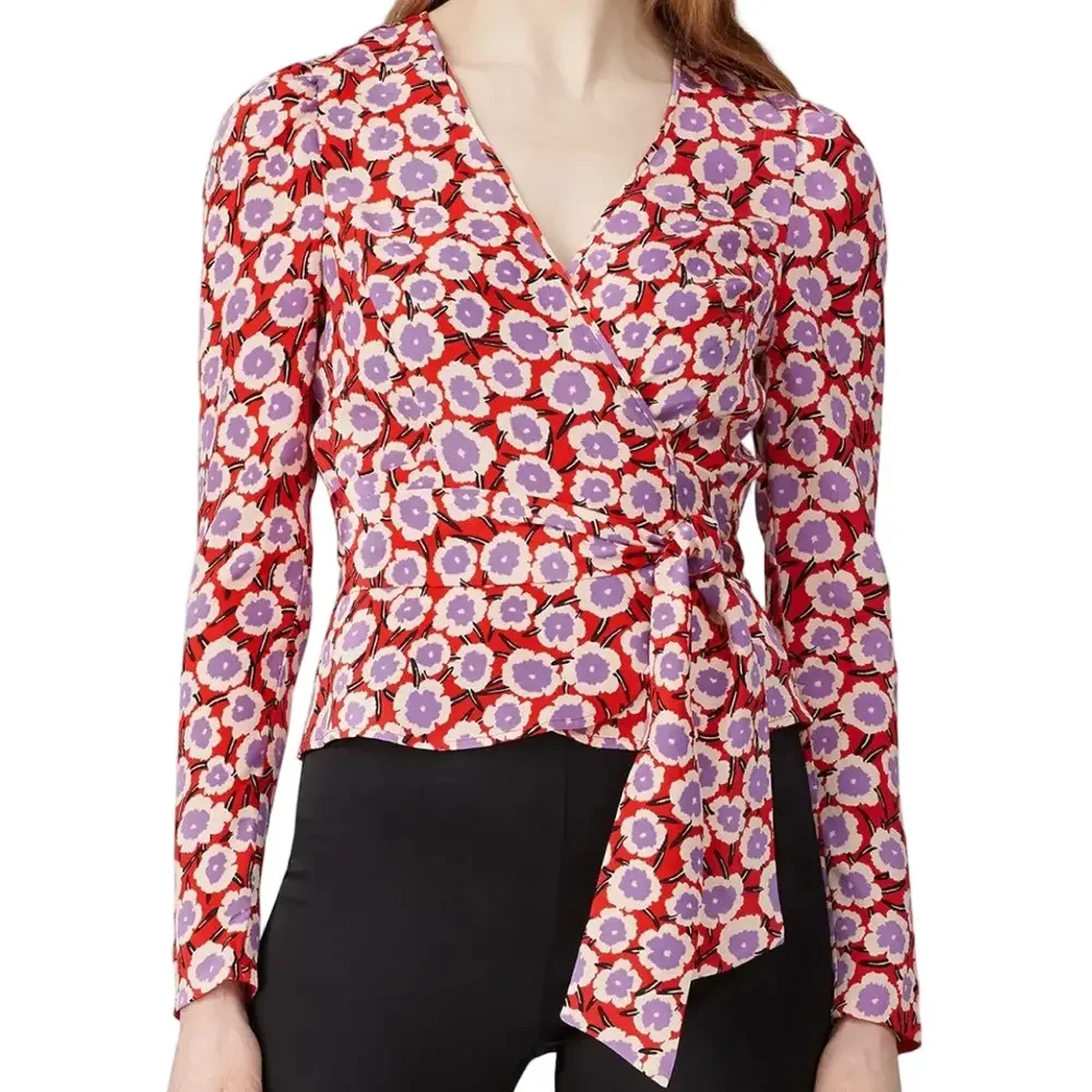 Diane Von Furstenberg Alexia Floral Print Silk Crepe De Chine Wrap Top Size 2 - Picture 15 of 15
